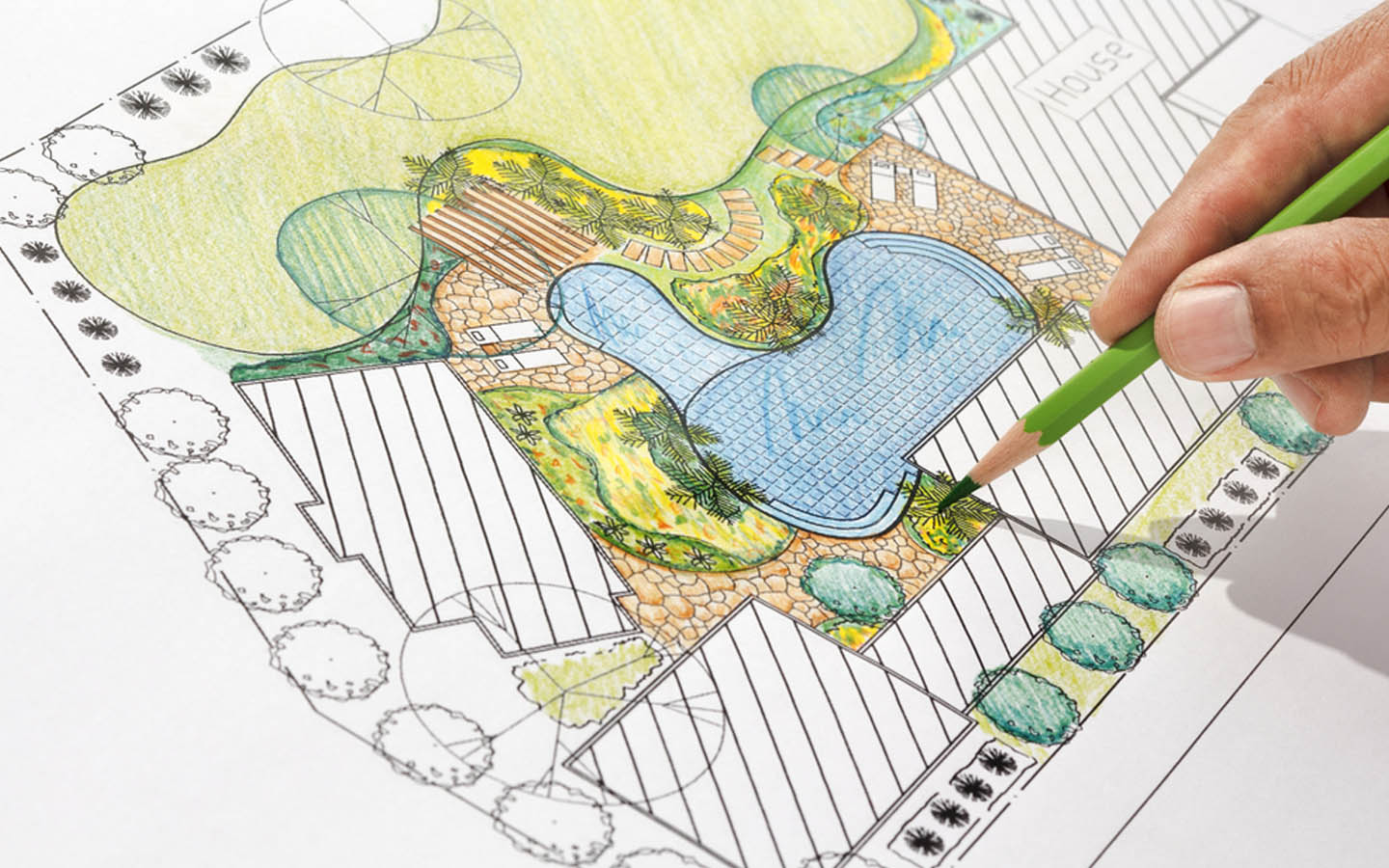 تصميم حديقة وبركة سباحة