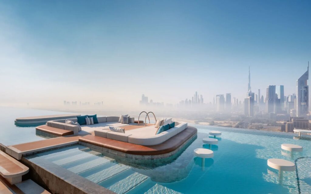 rooftop pool with breathtaking city views