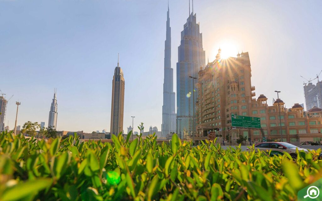 view of burj khalifa from dubai international financial centre