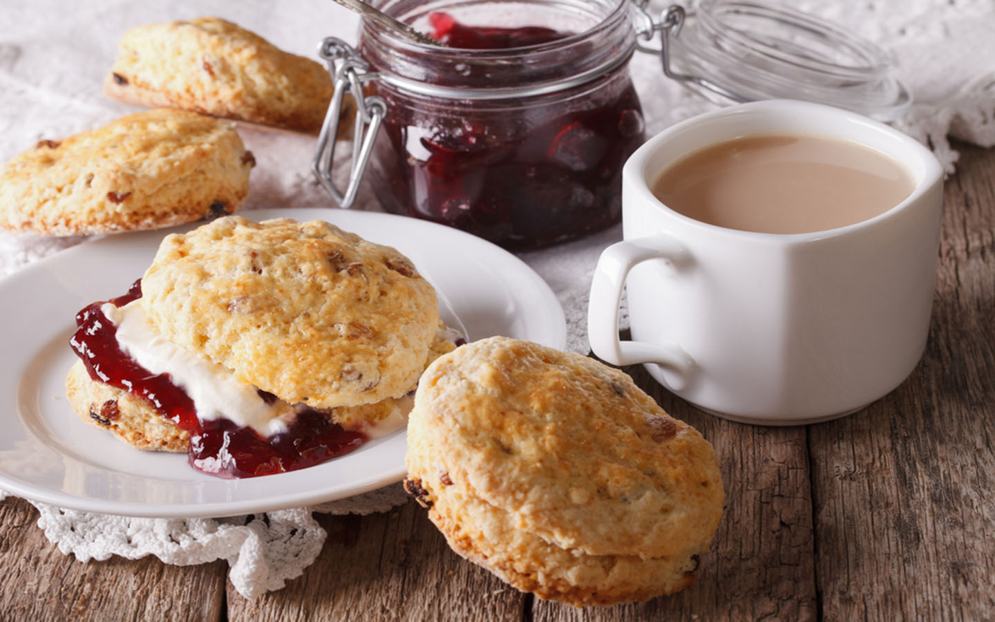 Scones served with jam and tea
