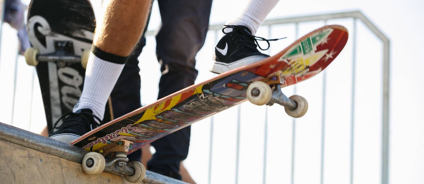 Skater performing tricks at one of the skateparks in Dubai