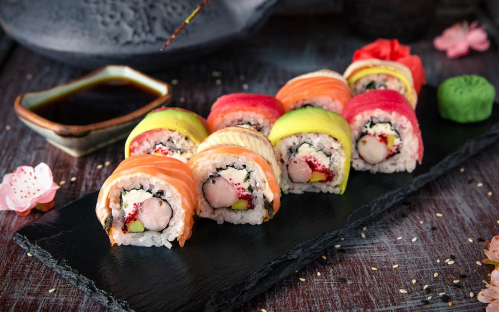 Sushi served on a platter