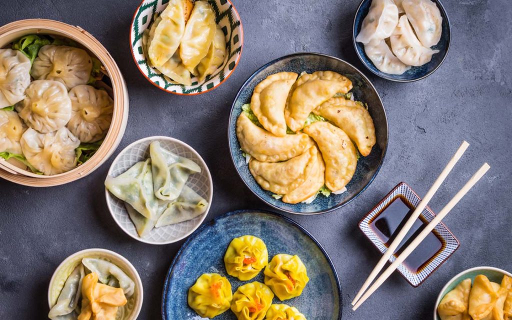 variety of dim sums and dumplings