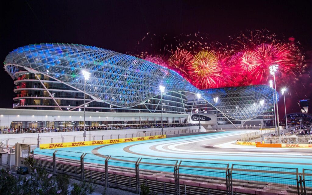 Exterior of W Abu Dhabi next to race track